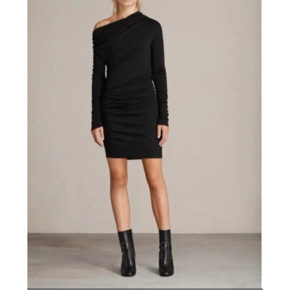 AllSaints Spitalfields 6 Black Ruched Long Sleeve Stretch - Picture 9 of 12